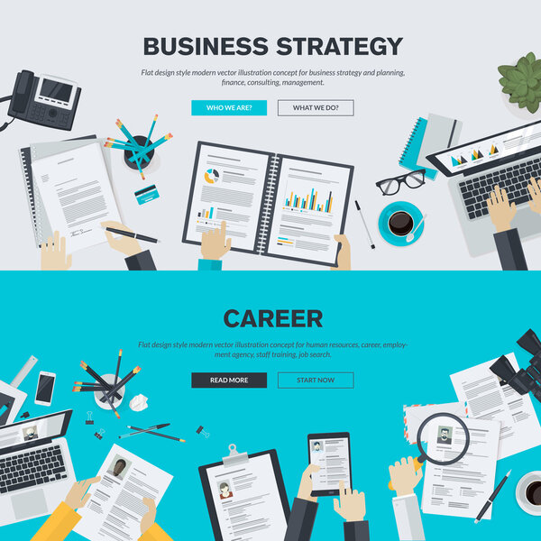 Conceptos de ilustración de diseño plano para empresas, finanzas, consultoría, gestión, recursos humanos, carrera, agencia de empleo, formación del personal — Vector de stock