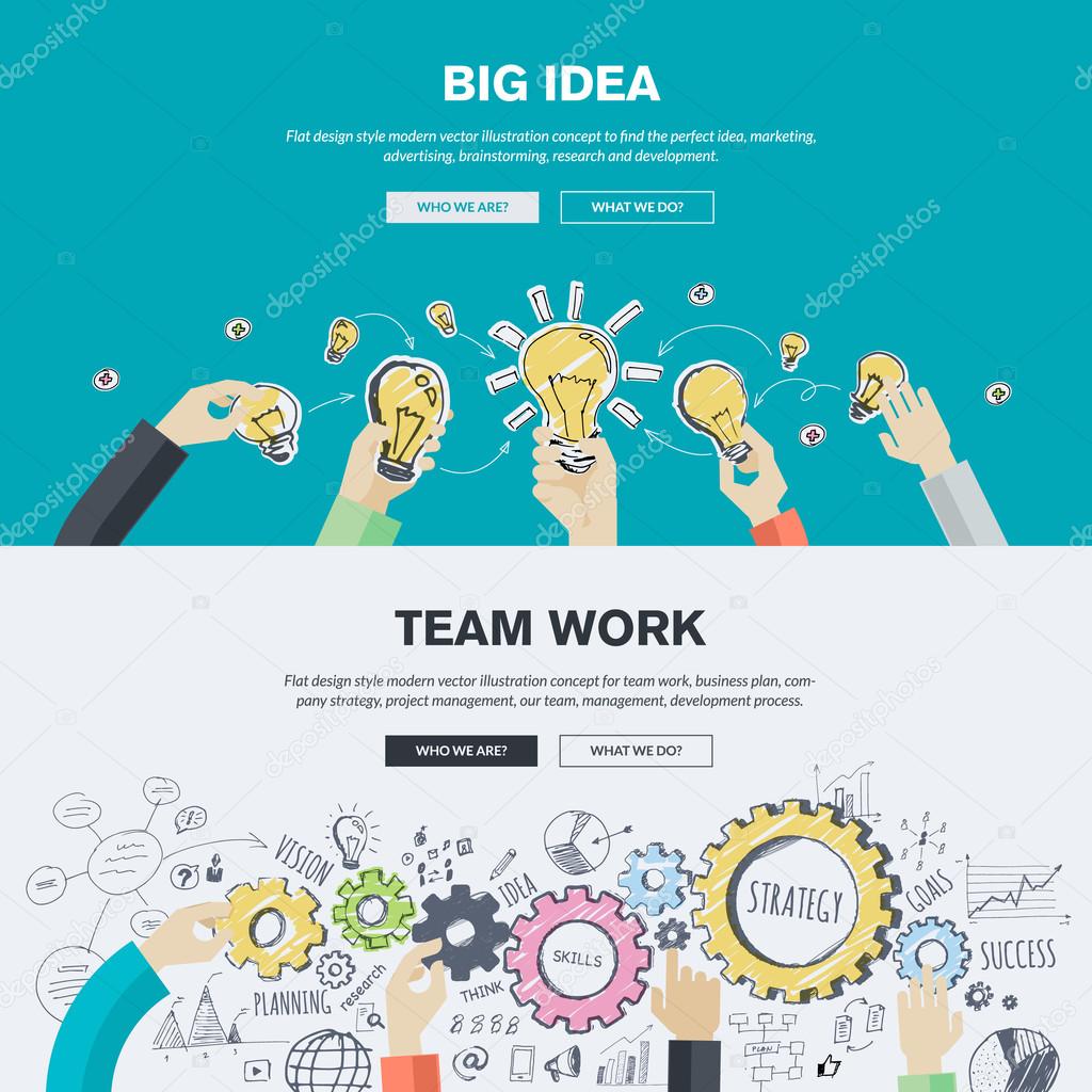 Flat design illustration concepts for big idea, marketing, brainstorming, business, team work, company strategy, project management