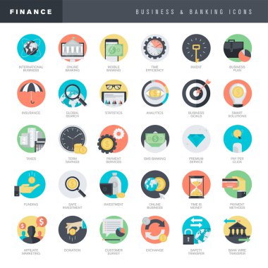 İş ve bankacılık için düz tasarım simgeler kümesi