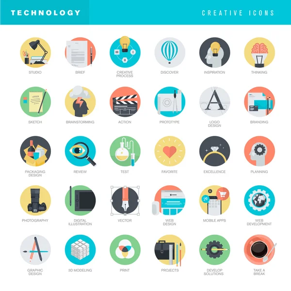 Conjunto de iconos de diseño plano para diseño gráfico y web — Vector de stock