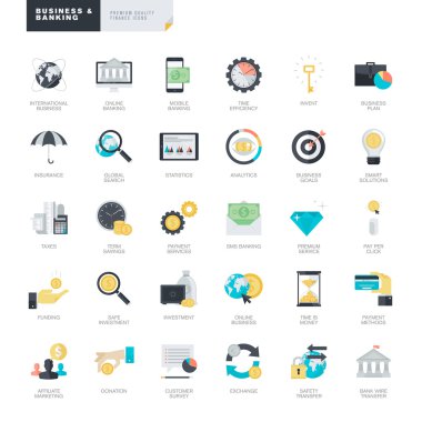 Modern düz tasarım iş ve bankacılık simgeler kümesi grafik ve web tasarımcıları için