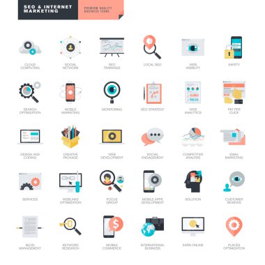 Modern düz tasarım Seo ve internet pazarlama simgeler kümesi grafik ve web tasarımcıları için
