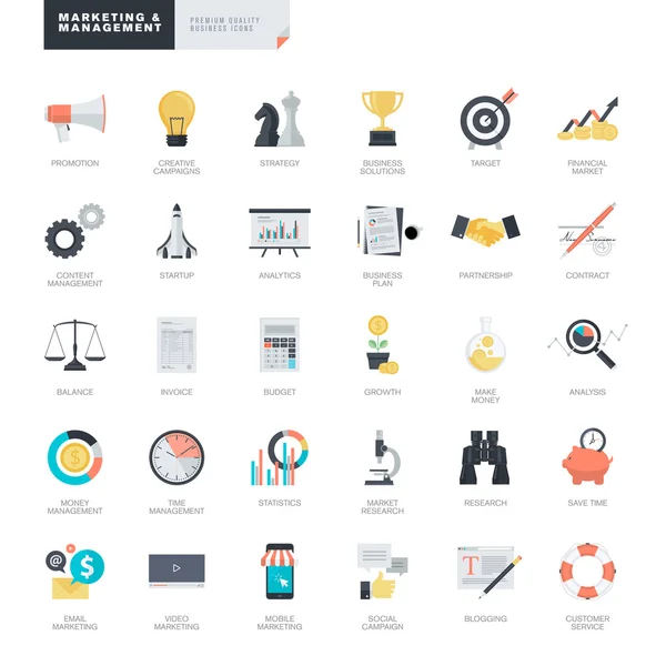 Set of modern flat design business and marketing icons for graphic and web designers Royalty Free Stock Vectors