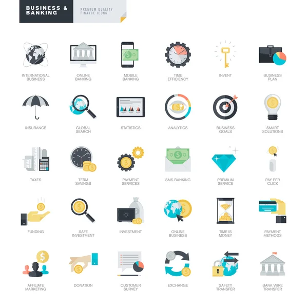 Set of modern flat design business and banking icons for graphic and web designers Vector Graphics