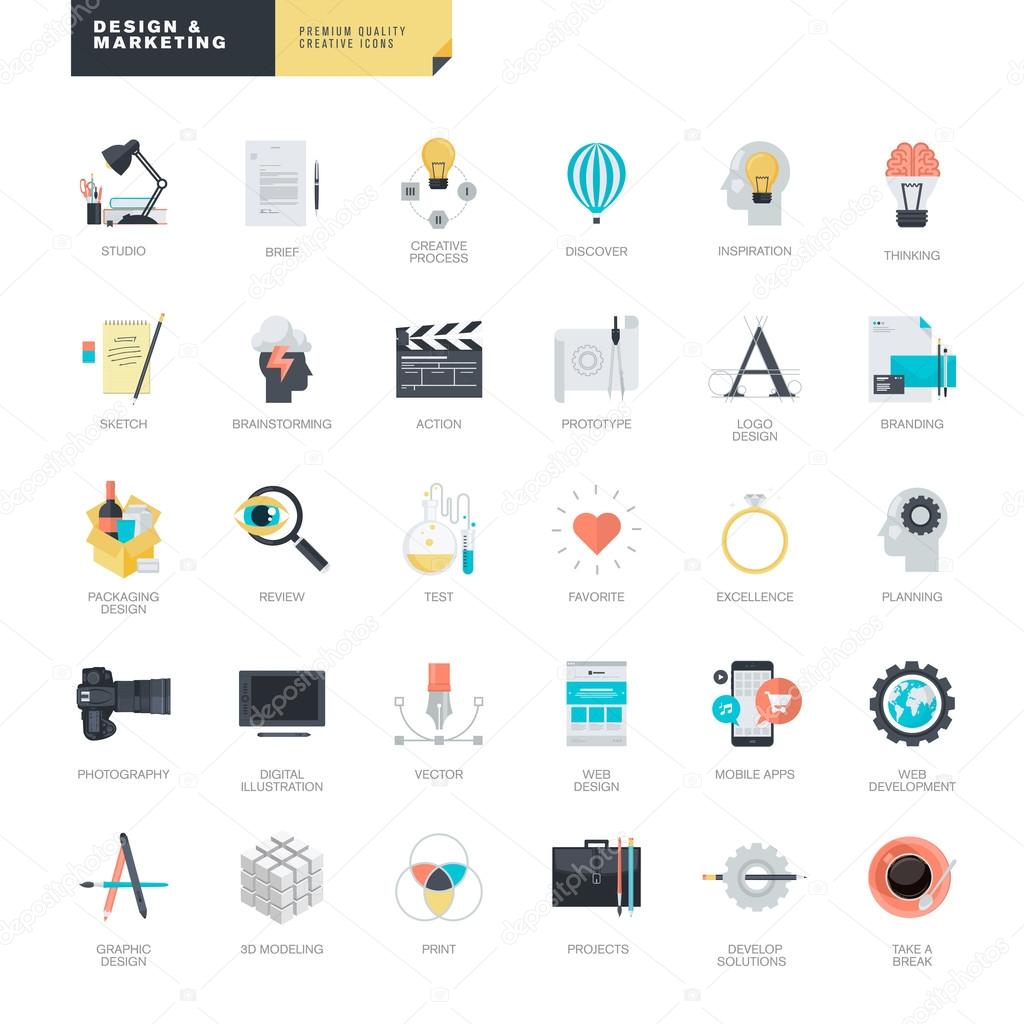 Set of modern flat design icons for graphic and web designers