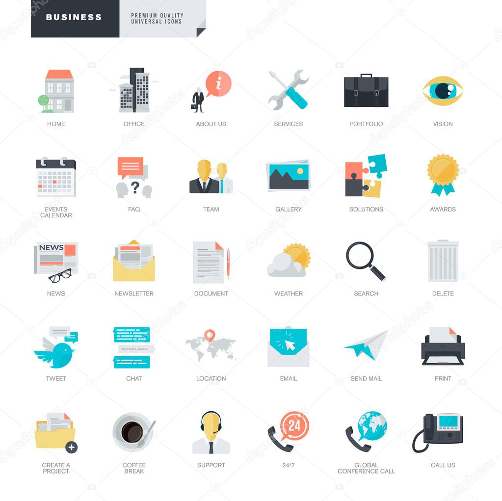 Set of modern flat design business icons for graphic and web designers