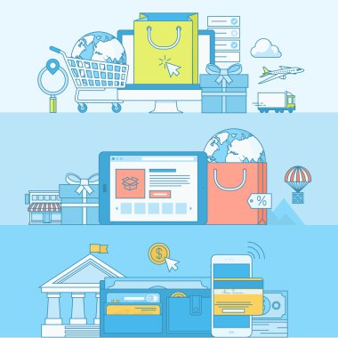 Hat kavramı afiş ile düz tasarım öğeleri kümesi