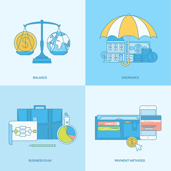 Set of line concept icons with flat design elements