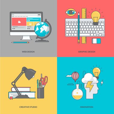 Grafik ve web tasarım tema üzerinde renkli simgeler kümesi