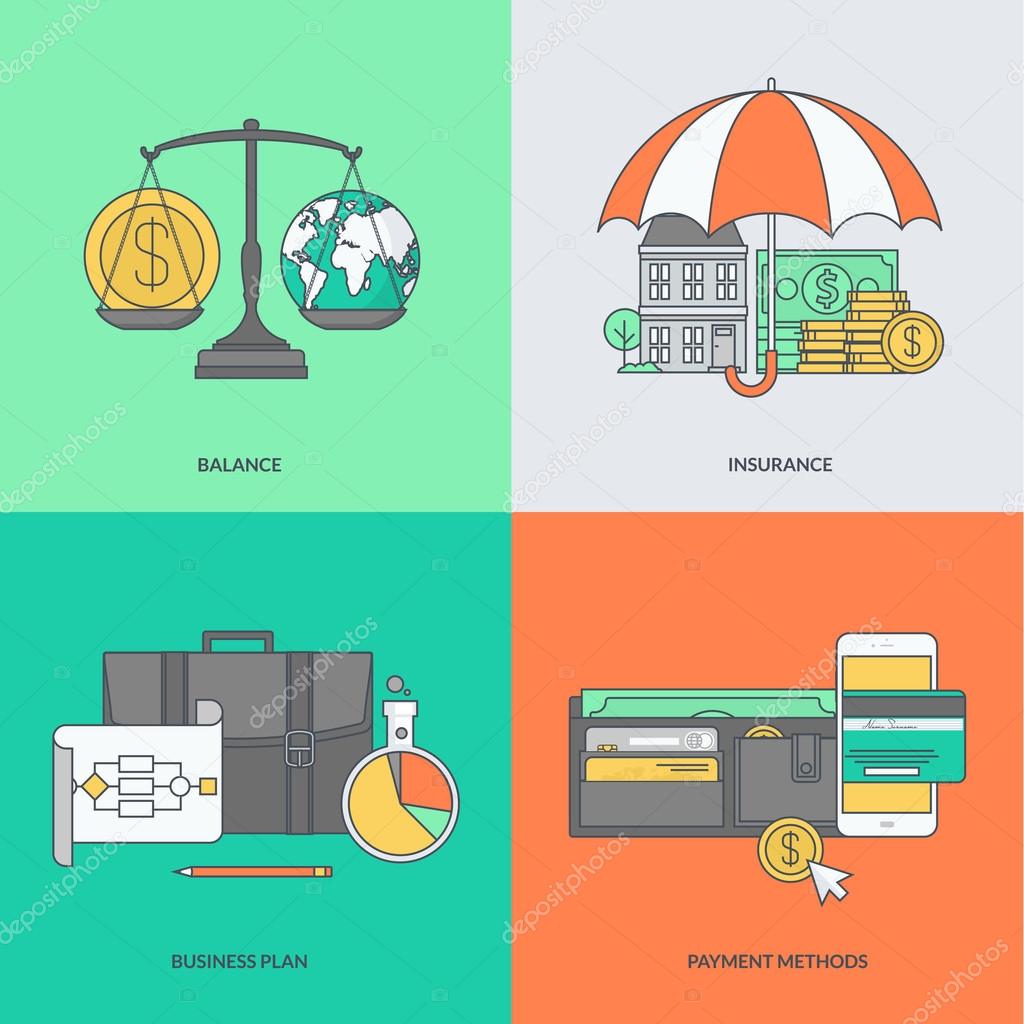 Set of color line icons on the theme of finance