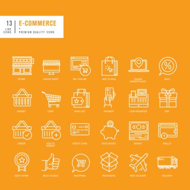 E-ticaret için ince çizgiler web simgeler kümesi