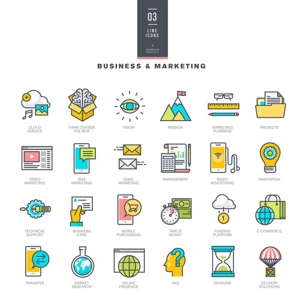 Conjunto de iconos de color moderno de línea para negocios y marketing — Vector de stock