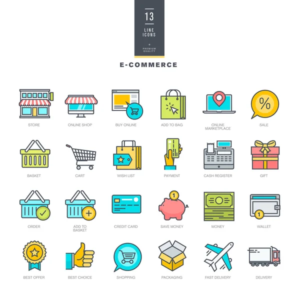 Conjunto de iconos de línea de color moderno para el comercio electrónico — Vector de stock