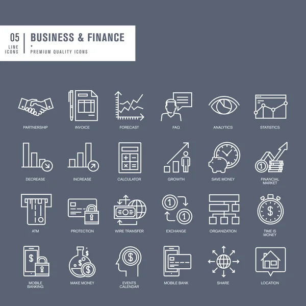 Ensemble de lignes minces icônes web pour les entreprises et les finances — Image vectorielle