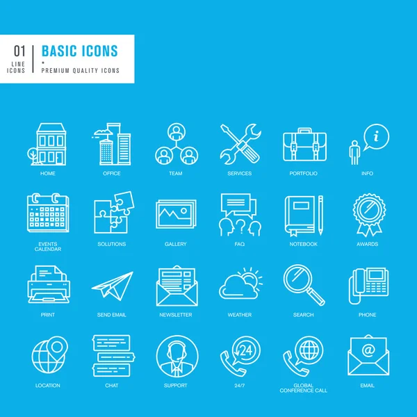 Set of basic thin lines web icons — Stock Vector