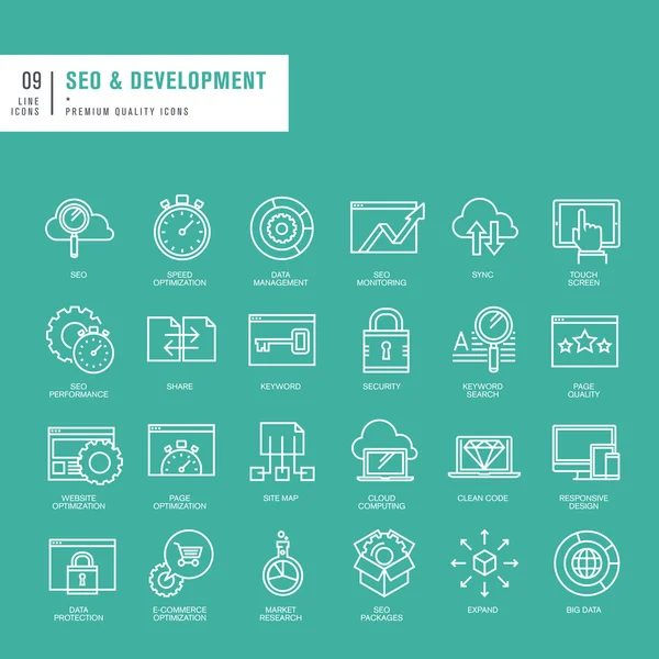 Σύνολο εικόνων web λεπτές γραμμές για Seo και ιστοσελίδα ανάπτυξη — Διανυσματικό Αρχείο