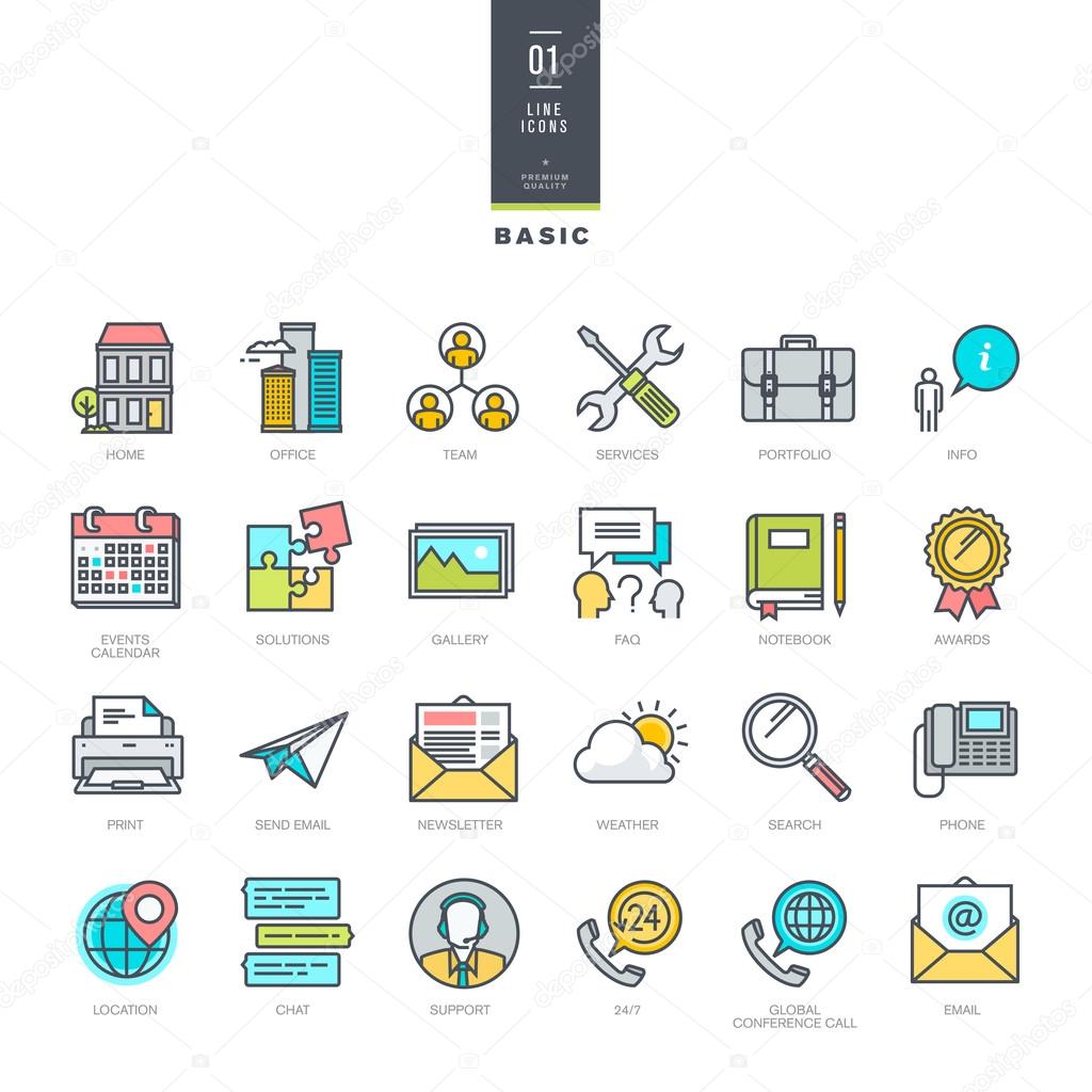 Set of line modern color icons for website design