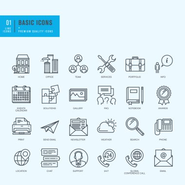 İnce çizgi Icons set. Web sitesi ve uygulama tasarımı için evrensel simgeleri.