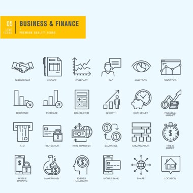 İnce çizgi Icons set. İş, finans, m-bankacılık için simgeler.