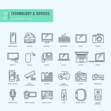 Thin line icons set. Icons for technology, electronic devices.