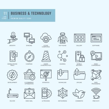 İnce çizgi Icons set. Ekonomi, teknoloji için simgeler.