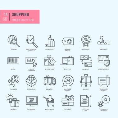 İnce çizgi Icons set. Alışveriş için simgeler.