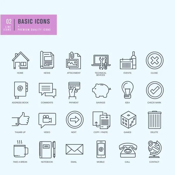 İnce çizgi Icons set. Web sitesi ve uygulama tasarımı için evrensel simgeleri. — Stok Vektör