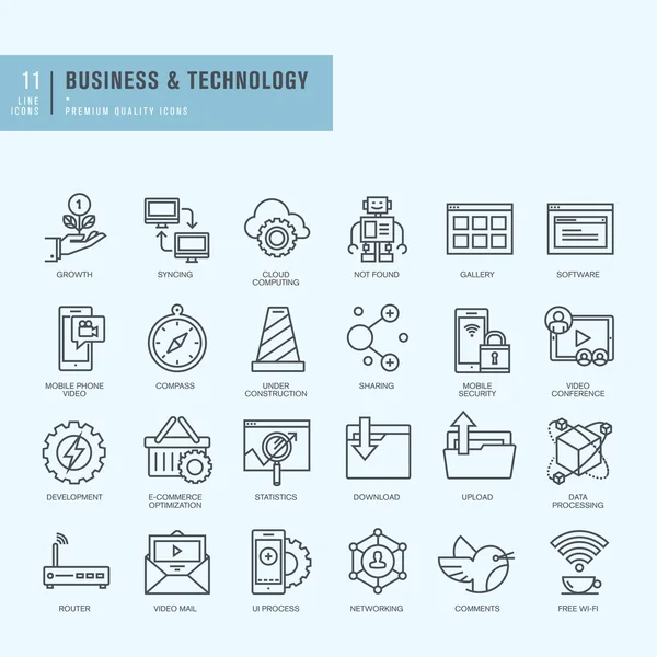 Thin Line Icons gesetzt. Symbole für Wirtschaft, Technologie. — Stockvektor