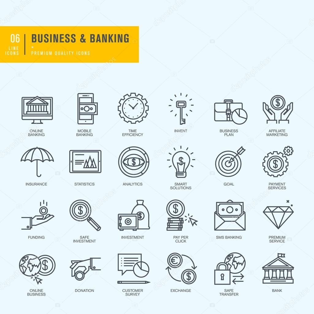 Thin line icons set. Icons for business, banking, e-banking.