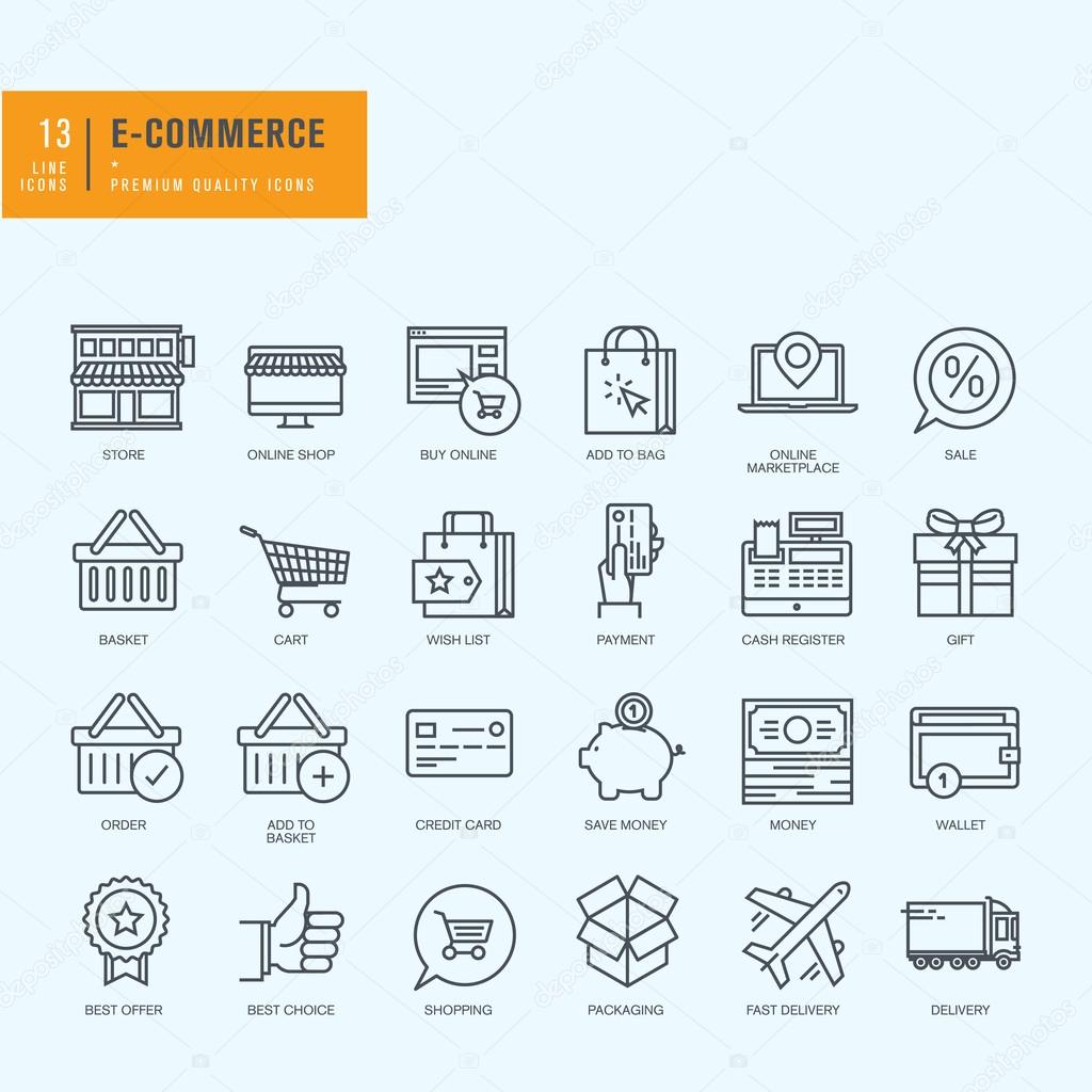 Thin line icons set. Icons for e-commerce, online shopping.