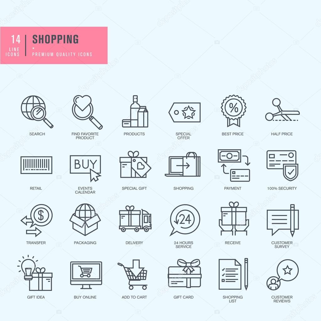 Thin line icons set. Icons for shopping.