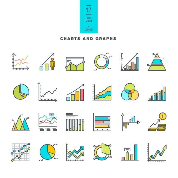 Set of line modern color icons of charts and graphs — Stock Vector