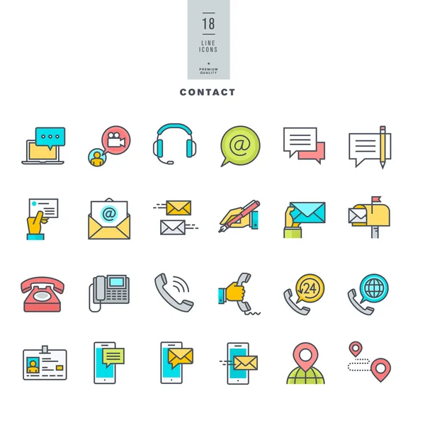 Conjunto de iconos de línea de color moderno para el contacto, comunicación, medios de comunicación — Vector de stock