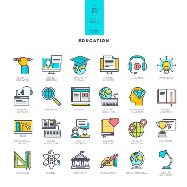 Set of line modern color icons for education — Stock Vector