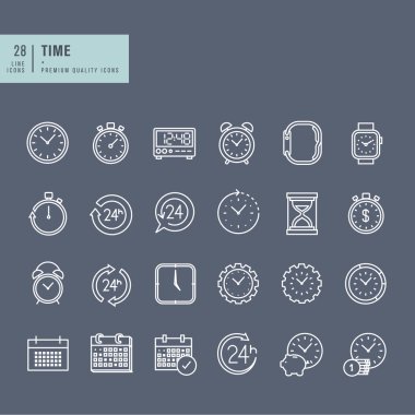 Set of thin line web icons on the theme of time clipart