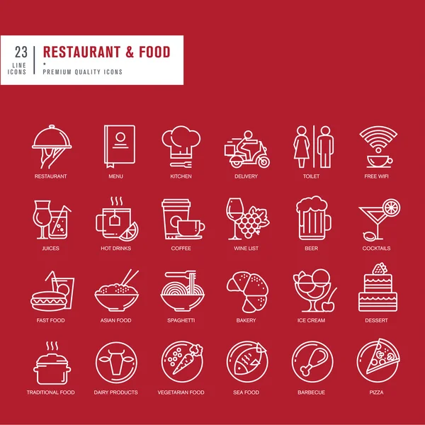 Conjunto de iconos web de línea delgada para restaurante y comida — Archivo Imágenes Vectoriales