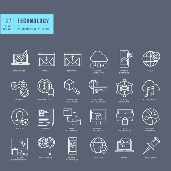 Set of thin line web icons for technology — ストックベクタ