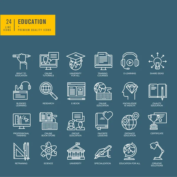 Conjunto de ícones de linha fina web para a educação — Vetor de Stock