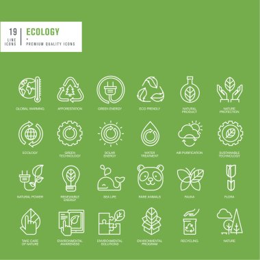 Set of thin line web icons for ecology clipart