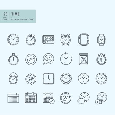 Thin line icons set. Icons for time and date.