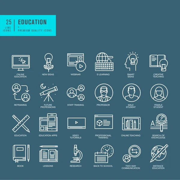 Ensemble d'icônes Web de ligne mince pour l'éducation en ligne — Image vectorielle