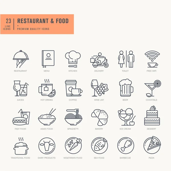 Thin line icons set. Icons for food and drink, restaurant, cafe and bar, food delivery. — Stock vektor