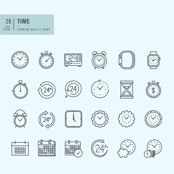 Thin line icons set. Icons for time and date. — Stockový vektor