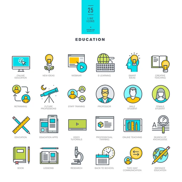 Set of line modern color icons for online education — Διανυσματικό Αρχείο