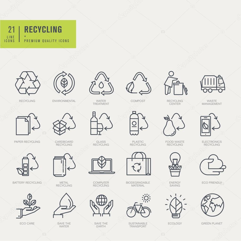 Thin line icons set. Icons for recycling, environmental.