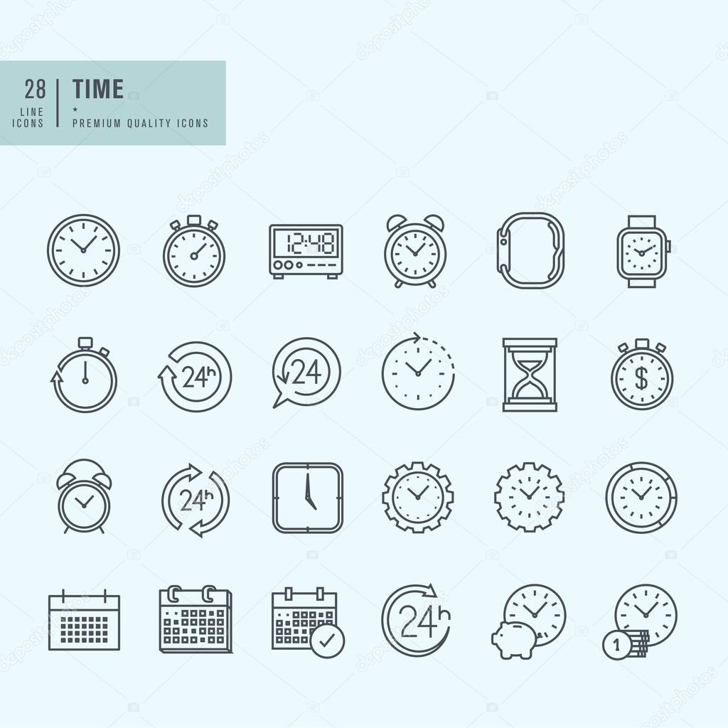 Thin line icons set. Icons for time and date.