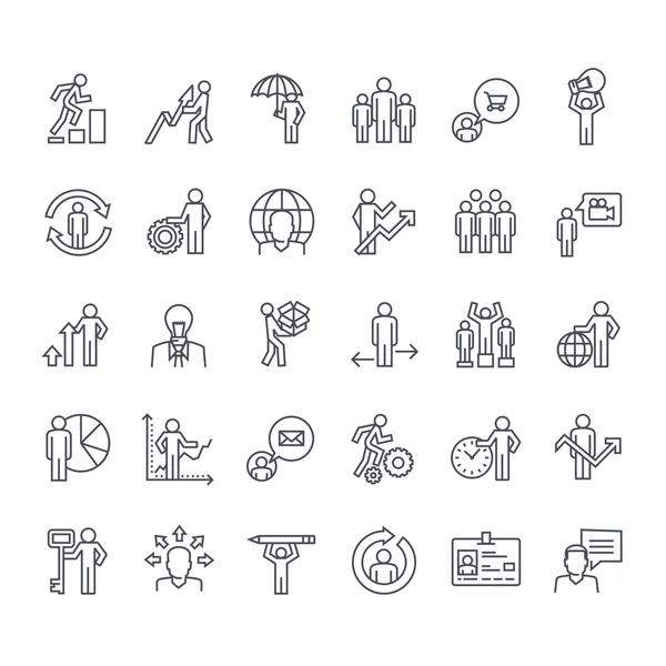 Set di icone a righe sottili. Icone per business, assicurazioni, strategia, pianificazione, analisi, comunicazione . — Vettoriale Stock