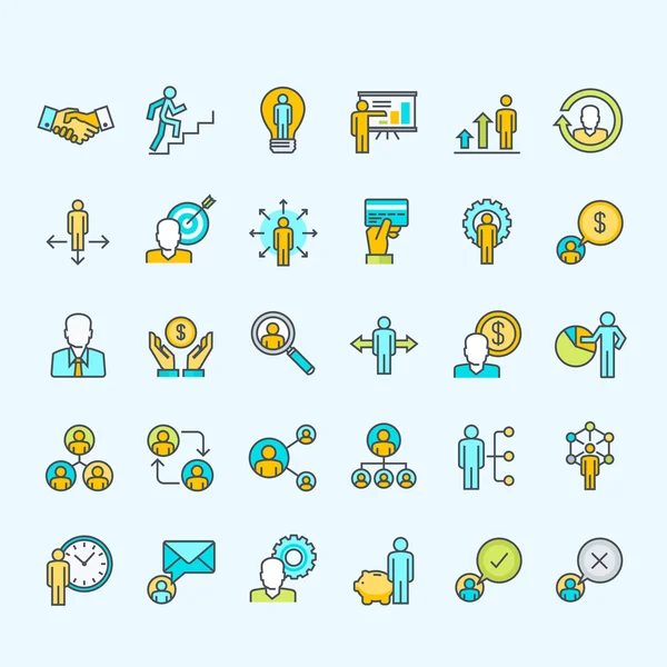 Conjunto de iconos de personas de color de línea para negocios y finanzas — Vector de stock