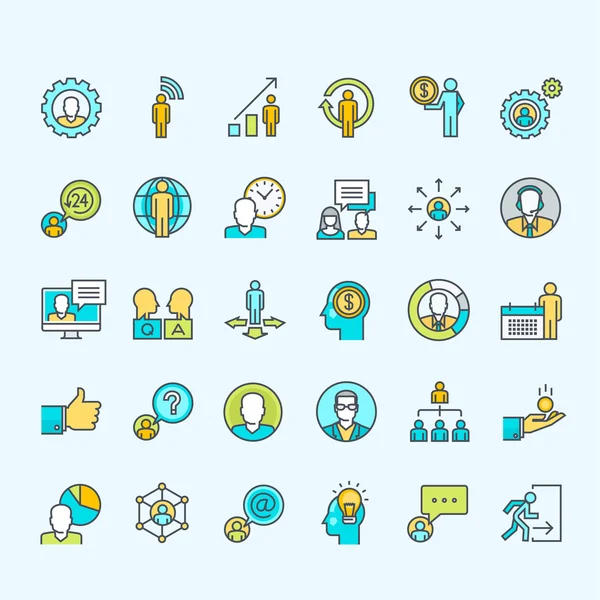 Conjunto de iconos de personas de color de línea para negocios — Vector de stock