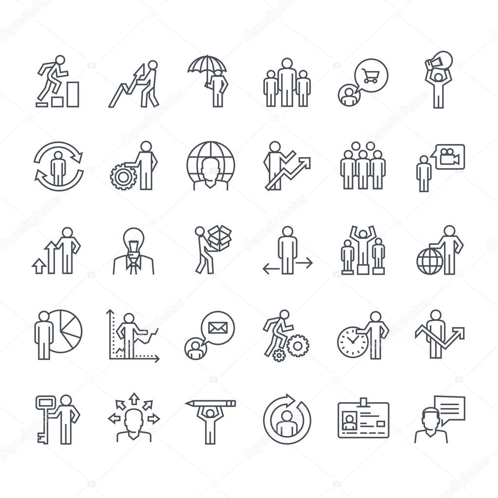 Thin line icons set. Icons for business, insurance, strategy, planning, analytics, communication.